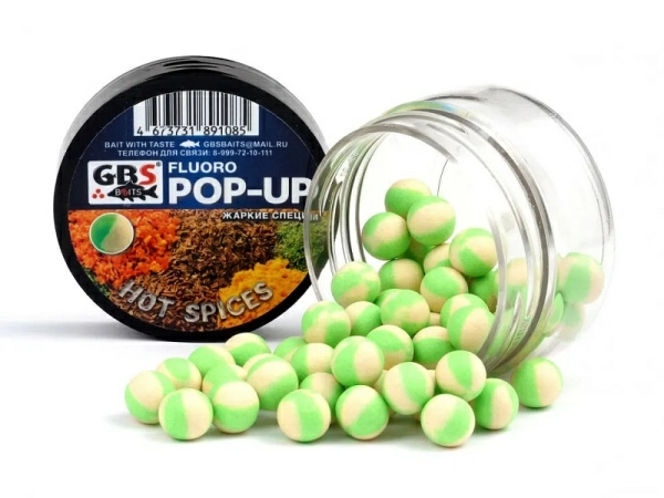 Бойлы POP-UP GBS Hot Spices Острые специи (зеленый белый) 12мм